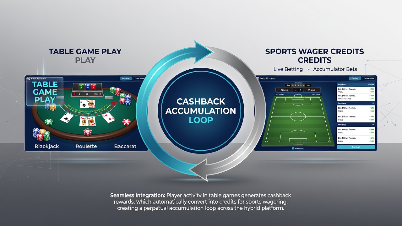 Screenshot showing cashback conversion from table games into sports wager credits