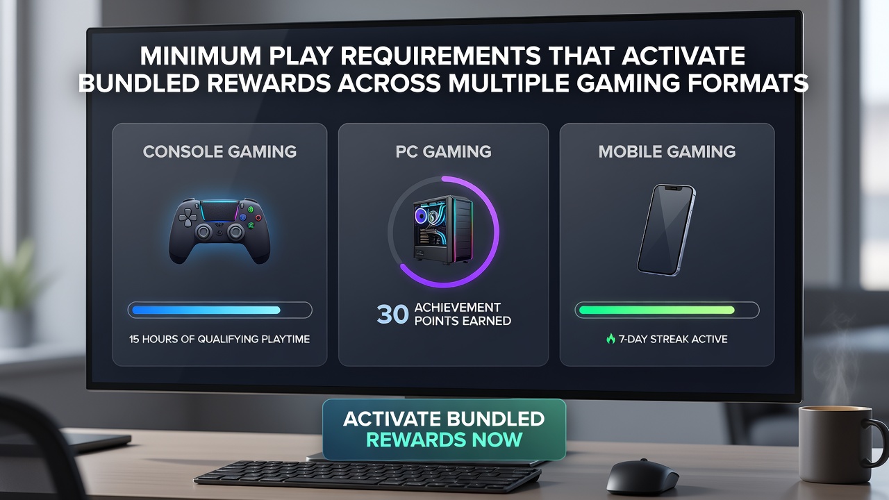 Visual breakdown of minimum play requirements needed to unlock bundled rewards in sports betting, casino games, and poker platforms