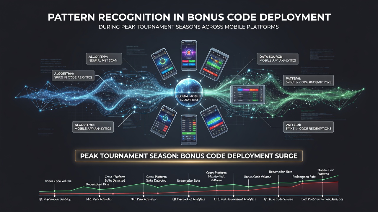 Analytics dashboard showing bonus code deployment patterns across multiple mobile gaming platforms