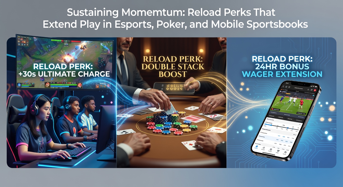Dynamic esports arena filled with glowing screens and cheering crowds, highlighting reload bonus notifications extending betting sessions